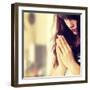 Closeup Portrait of a Young Caucasian Woman Praying-B-D-S-Framed Photographic Print