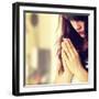 Closeup Portrait of a Young Caucasian Woman Praying-B-D-S-Framed Photographic Print