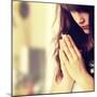 Closeup Portrait of a Young Caucasian Woman Praying-B-D-S-Mounted Photographic Print