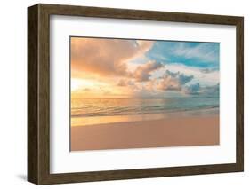 Closeup Sea Sand Beach. Panoramic Beach Landscape. Inspire Tropical Beach Seascape Horizon. Orange-icemanphotos-Framed Photographic Print