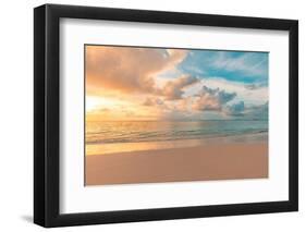 Closeup Sea Sand Beach. Panoramic Beach Landscape. Inspire Tropical Beach Seascape Horizon. Orange-icemanphotos-Framed Photographic Print