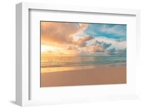 Closeup Sea Sand Beach. Panoramic Beach Landscape. Inspire Tropical Beach Seascape Horizon. Orange-icemanphotos-Framed Photographic Print