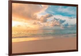 Closeup Sea Sand Beach. Panoramic Beach Landscape. Inspire Tropical Beach Seascape Horizon. Orange-icemanphotos-Framed Photographic Print