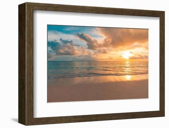 Closeup Sea Sand Beach. Panoramic Beach Landscape. Inspire Tropical Beach Seascape Horizon. Orange-icemanphotos-Framed Photographic Print