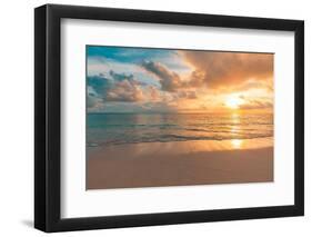 Closeup Sea Sand Beach. Panoramic Beach Landscape. Inspire Tropical Beach Seascape Horizon. Orange-icemanphotos-Framed Photographic Print