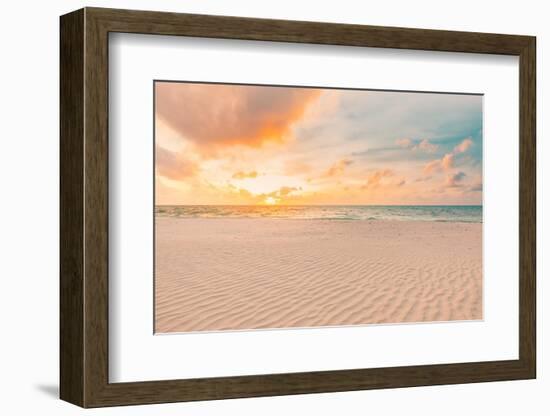 Closeup Sea Sand Beach. Panoramic Beach Landscape. Inspire Tropical Beach Seascape Horizon. Orange-icemanphotos-Framed Photographic Print