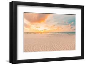 Closeup Sea Sand Beach. Panoramic Beach Landscape. Inspire Tropical Beach Seascape Horizon. Orange-icemanphotos-Framed Photographic Print