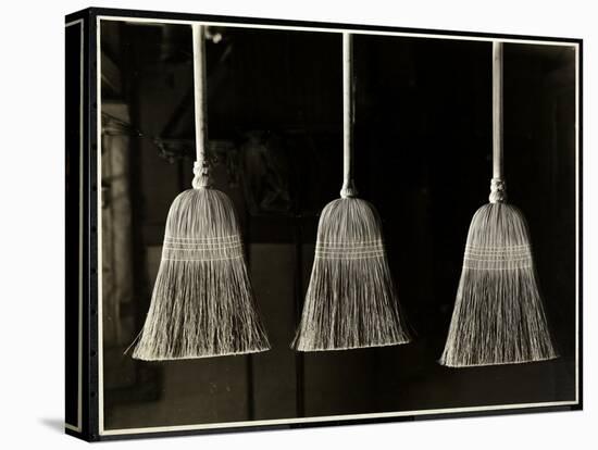 Closeup View of Three Brooms, Presumably Made by the Men of the Bourne Memorial Building, New…-Byron Company-Stretched Canvas