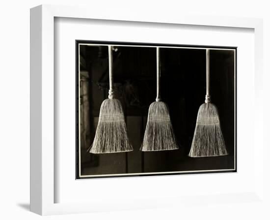 Closeup View of Three Brooms, Presumably Made by the Men of the Bourne Memorial Building, New…-Byron Company-Framed Giclee Print