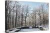 Closter ruin with snow at the Jostberg in Bielefeld in winter.-Nadja Jacke-Stretched Canvas
