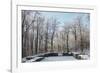 Closter ruin with snow at the Jostberg in Bielefeld in winter.-Nadja Jacke-Framed Photographic Print