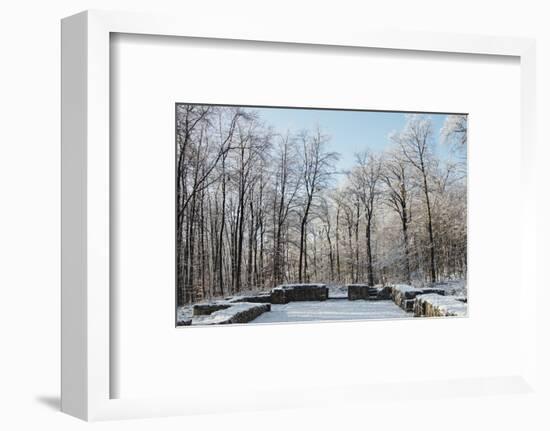 Closter ruin with snow at the Jostberg in Bielefeld in winter.-Nadja Jacke-Framed Photographic Print