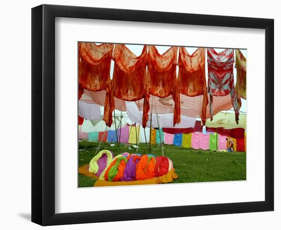 Clothes Hang on a Line to Dry after Being Washed on the Banks of the River Gomti-null-Framed Photographic Print