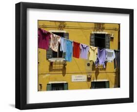 Clothes Hanging on a Washing Line Between Houses, Venice, Veneto, Italy, Europe-Peter Richardson-Framed Photographic Print