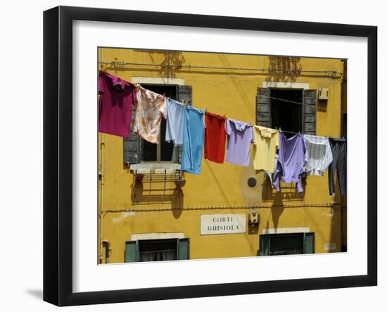 Clothes Hanging on a Washing Line Between Houses, Venice, Veneto, Italy, Europe-Peter Richardson-Framed Photographic Print