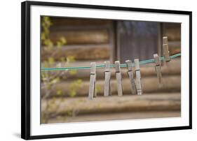 Clothes Pins on a Clothesline Outside Log Cabin, Montana, USA-Jaynes Gallery-Framed Photographic Print