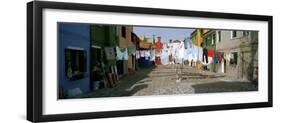 Clothesline in a Street, Burano, Veneto, Italy-null-Framed Photographic Print