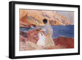 Clotilde and Elena on the Rocks, Javea-Joaquín Sorolla y Bastida-Framed Giclee Print