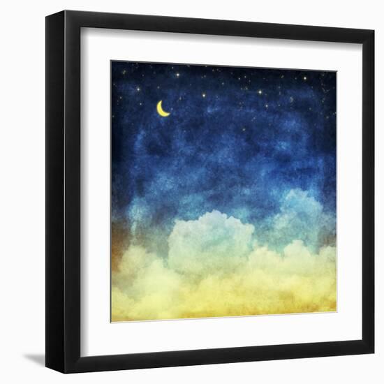 Cloud and Sky at Night ,Yellow and Blue Background-MR LIGHTMAN1975-Framed Art Print