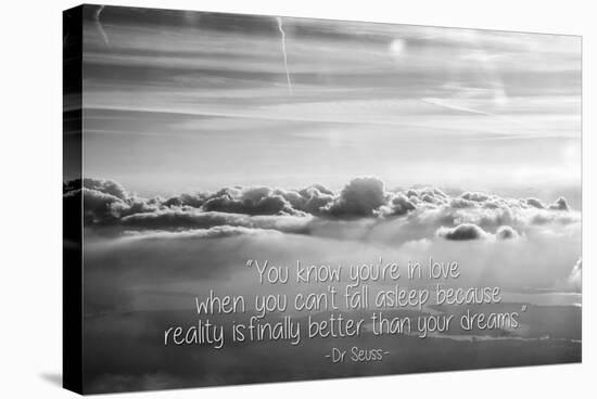 Cloud Formation from Out a Plane Window in Black and White with Dr. Seuss Quote-null-Stretched Canvas