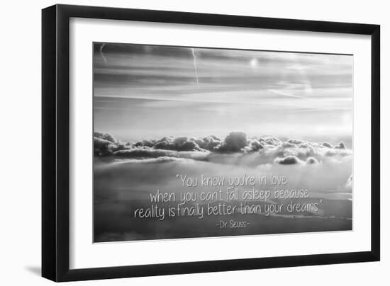 Cloud Formation from Out a Plane Window in Black and White with Dr. Seuss Quote-null-Framed Photo