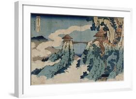 Cloud Hanging Bridge at Mount Gyodo, Ashikaga, from the Series 'Rare Views of Famous Japanese…-Katsushika Hokusai-Framed Giclee Print