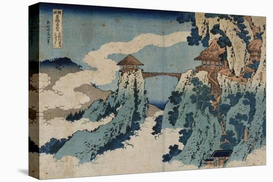 Cloud Hanging Bridge at Mount Gyodo, Ashikaga, from the Series 'Rare Views of Famous Japanese…-Katsushika Hokusai-Stretched Canvas