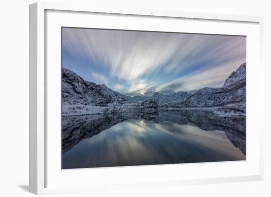 Cloud, Long Exposure, Norwegian Fjord with Reflection in the Water and Mountains in the Background-Niki Haselwanter-Framed Photographic Print