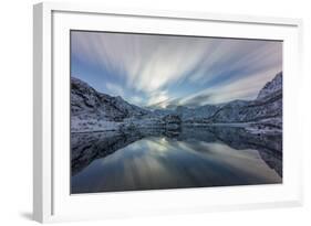 Cloud, Long Exposure, Norwegian Fjord with Reflection in the Water and Mountains in the Background-Niki Haselwanter-Framed Photographic Print