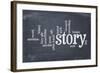 Cloud of Words Related to Story, Legend and Myth on an Old Slate Blackboard with Scratches and Whit-PixelsAway-Framed Photographic Print