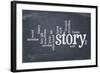 Cloud of Words Related to Story, Legend and Myth on an Old Slate Blackboard with Scratches and Whit-PixelsAway-Framed Photographic Print