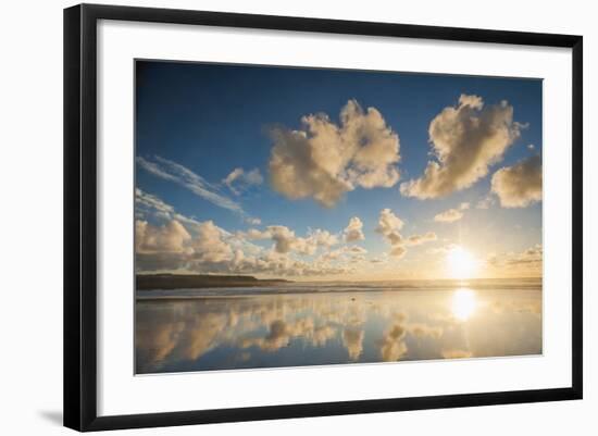 Cloud Reflections at Constantine Bay at Sunset, Cornwall, England, United Kingdom, Europe-Matthew-Framed Photographic Print