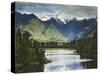 Cloud-Shrouded Mt. Cook Reflected in Lake Matheson, Near Town of Fox Glacier, South Island-Dennis Flaherty-Stretched Canvas