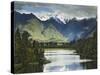 Cloud-Shrouded Mt. Cook Reflected in Lake Matheson, Near Town of Fox Glacier, South Island-Dennis Flaherty-Stretched Canvas