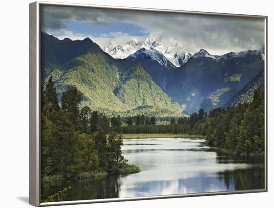 Cloud-Shrouded Mt. Cook Reflected in Lake Matheson, Near Town of Fox Glacier, South Island-Dennis Flaherty-Framed Photographic Print
