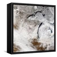 Cloud Streets over Lake Superior and Lake Michigan-Stocktrek Images-Framed Stretched Canvas