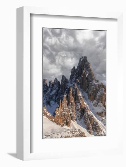 Clouds at sunset over the majestic rocks of Monte Paterno (Paternkofel), Sesto Dolomites-Roberto Moiola-Framed Photographic Print