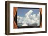 Clouds Framed by Curtains-Found Image Press-Framed Photographic Print