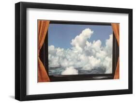 Clouds Framed by Curtains-Found Image Press-Framed Photographic Print