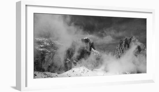 Clouds hang between the mountains of the Dolomites-Jean Schwarz-Framed Photographic Print