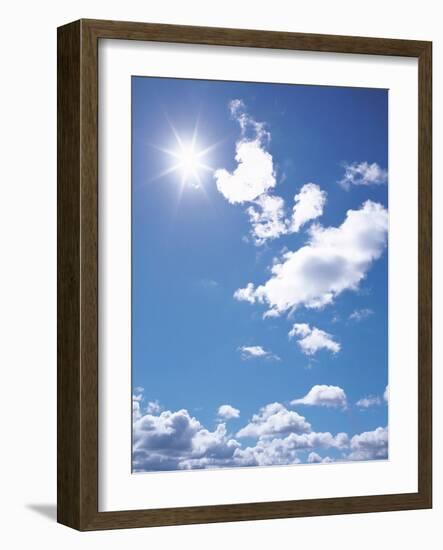 Clouds in Blue Sky, Lens Flare-null-Framed Photographic Print