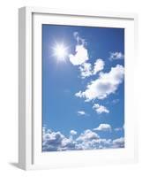 Clouds in Blue Sky, Lens Flare-null-Framed Photographic Print