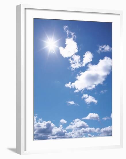 Clouds in Blue Sky, Lens Flare-null-Framed Photographic Print