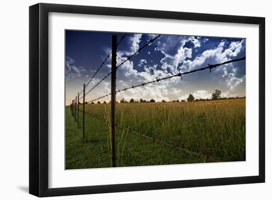 Clouds in Sky and Farmers Fence and Field-rolffimages-Framed Art Print