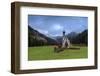 Clouds on Church of Ranui surrounded by meadows and woods in the fall, St. Magdalena, Funes Valley,-Roberto Moiola-Framed Photographic Print