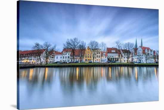 Clouds on the Typical Houses and Towers of Cathedral Reflected in River Trave at Dusk, Lubeck-Roberto Moiola-Stretched Canvas