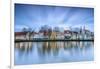 Clouds on the Typical Houses and Towers of Cathedral Reflected in River Trave at Dusk, Lubeck-Roberto Moiola-Framed Photographic Print