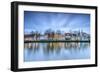 Clouds on the Typical Houses and Towers of Cathedral Reflected in River Trave at Dusk, Lubeck-Roberto Moiola-Framed Photographic Print