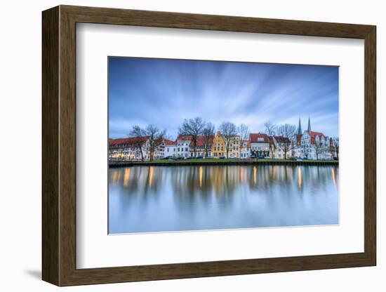 Clouds on the Typical Houses and Towers of Cathedral Reflected in River Trave at Dusk, Lubeck-Roberto Moiola-Framed Photographic Print