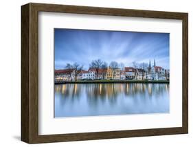 Clouds on the Typical Houses and Towers of Cathedral Reflected in River Trave at Dusk, Lubeck-Roberto Moiola-Framed Photographic Print